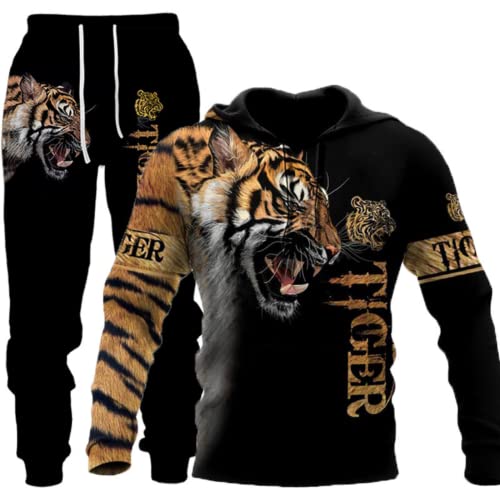 Herren Lion Tiger Colour Jogging Anzug Trainingsanzug Sportanzug Fitness Sporthose Hose Hoodie (Herren2,L) von AMCYT