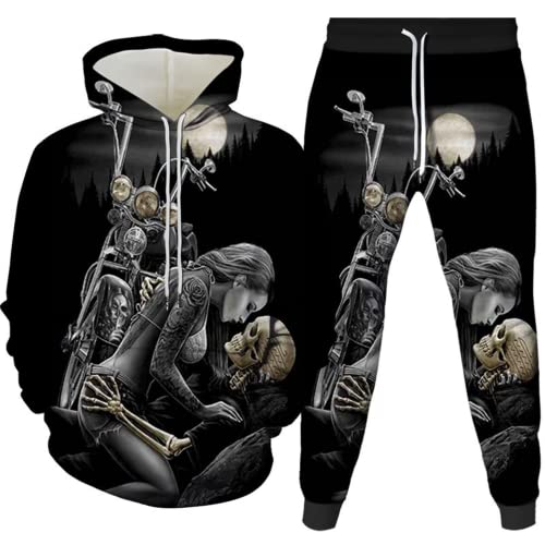 Totenkopf Hoodie Herren Trainingsanzug Set Joggingsuit Herren Sportanzug Männer Jogging Anzug Sweatshirt Hose (Totenkopf2,L) von AMCYT