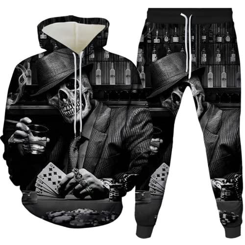 Totenkopf Hoodie Herren Trainingsanzug Set Joggingsuit Herren Sportanzug Männer Jogging Anzug Sweatshirt Hose (Totenkopf3,M) von AMCYT