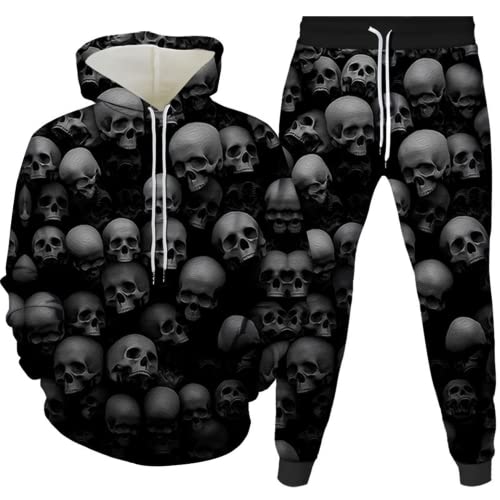 Totenkopf Hoodie Herren Trainingsanzug Set Joggingsuit Herren Sportanzug Männer Jogging Anzug Sweatshirt Hose (Totenkopf6,XL) von AMCYT