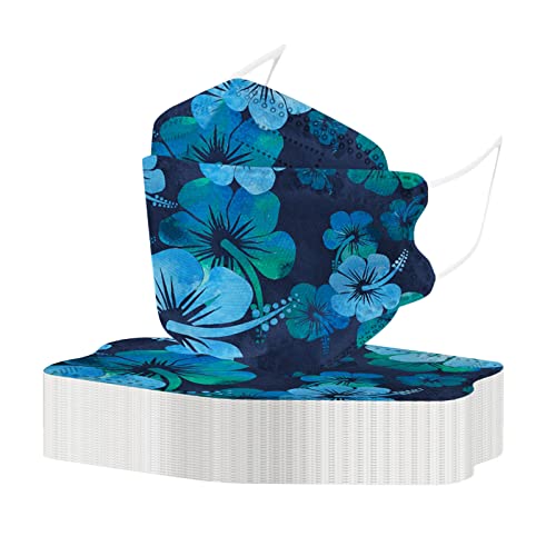 50 Stück Mundschutz Erwachsene Bunt Einweg Fischform 4-Lagige Mund-Nasen-Schutz 3D Blumen Glitzer Motiv Nasenschutz Mund-tuch Atmungsaktiv MNS Bandana Staubdicht Halstuch Schals für Damen Herren von AMDOLE