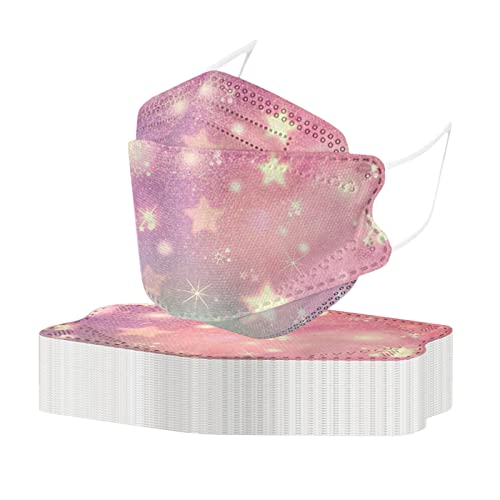 50 Stück Mundschutz Erwachsene Bunt Einweg Fischform 4-Lagige Mund-Nasen-Schutz 3D Blumen Glitzer Motiv Nasenschutz Mund-tuch Atmungsaktiv MNS Bandana Staubdicht Halstuch Schals für Damen Herren von AMDOLE