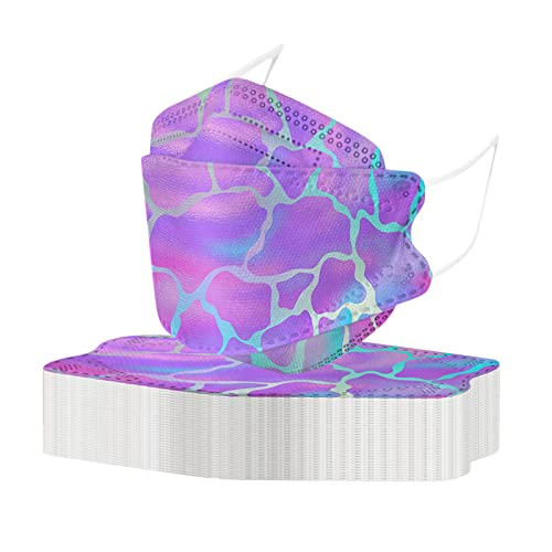 50 Stück Mundschutz Erwachsene Bunt Einweg Fischform 4-Lagige Mund-Nasen-Schutz 3D Blumen Glitzer Motiv Nasenschutz Mund-tuch Atmungsaktiv MNS Bandana Staubdicht Halstuch Schals für Damen Herren von AMDOLE
