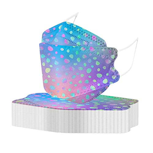 50 Stück Mundschutz Erwachsene Bunt Einweg Fischform 4-Lagige Mund-Nasen-Schutz 3D Blumen Glitzer Motiv Nasenschutz Mund-tuch Atmungsaktiv MNS Bandana Staubdicht Halstuch Schals für Damen Herren von AMDOLE