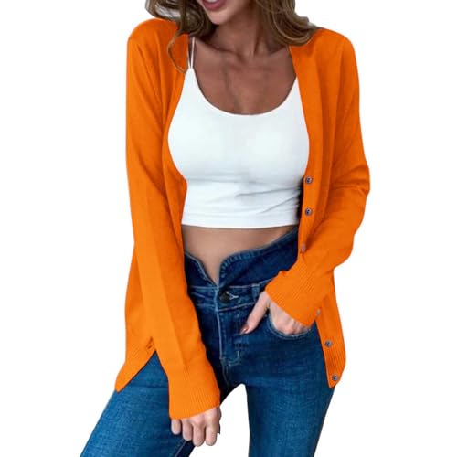 AMDOLE 2024 Neueste Strickjacke Damen Modische V-Ausschnitt Cardigan Einfarbig Offene Front Jacke Knöpfe Fleecejacke Langarm Strickcardigan Slim Fit Übergangsjacke Bequem Herbstjacke Freizeitjacke von AMDOLE