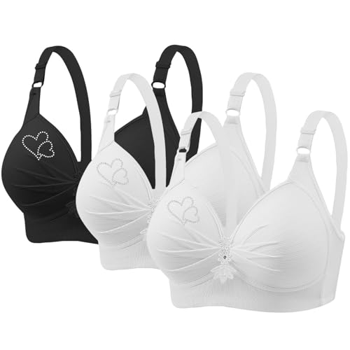 AMDOLE 3er-Pack Sport-BHS für Damen 2024 Bequemer V-Ausschnitt Ohne Bügel-BH Verstellbarer Träger Atmungsaktive Soft-BHS Damen Set Kleidung (Black, M) von AMDOLE