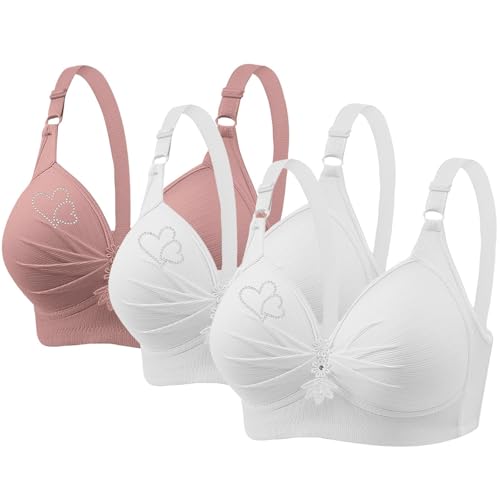 AMDOLE 3er-Pack Sport-BHS für Damen 2024 Bequemer V-Ausschnitt Ohne Bügel-BH Verstellbarer Träger Atmungsaktive Soft-BHS Damen Set Kleidung (Pink, XXXXL) von AMDOLE