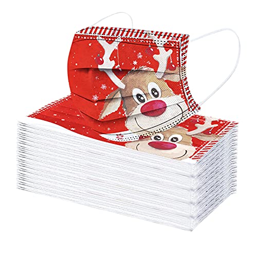 50 Stück Weihnachtsmäske Mundschutz Erwachsene Einweg 3 lagig mit Weihnachtsmotiv Mund und Nasenschutz Weihnachten Print Mäske Mund-Tuch Bandana Halstuch Schals für Männer Frauen von AMDOLE