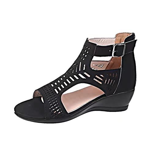 AMDOLE Arch Support Sandals For Women Uk Für Frauen Frauen Mode phänomenale Zehenhohlsandalen heraus Schuhe Sandalen Keile Damensandalen Damenschuhe Schwarz Slipper (Black, 41) von AMDOLE