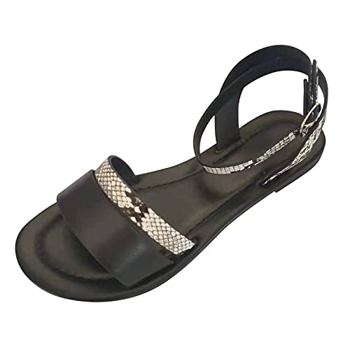 AMDOLE Barfußschuhe Damen Sale Ladies Sandals Sommer Mode Brelathabe Frauen Schnalle Schuhe flache Sandalen Open Beach Zehen Gurt Frauen Sandalen Schuhe Damen Mit Herzen (Black, 41) von AMDOLE