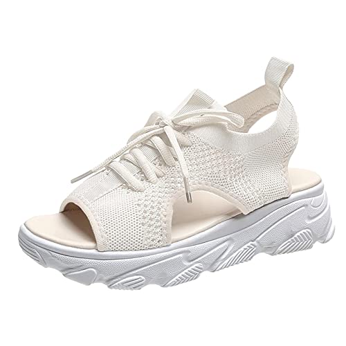 AMDOLE Barfußschuhe Damen Sale Orthopedic Sandals Women Sommer Damen Sandalen Mesh Casual Weiß Dicke Sohlen Schnürsandalen Offene Zehen Strandschuhe Damenschuhe 43 Weit (White, 40) von AMDOLE