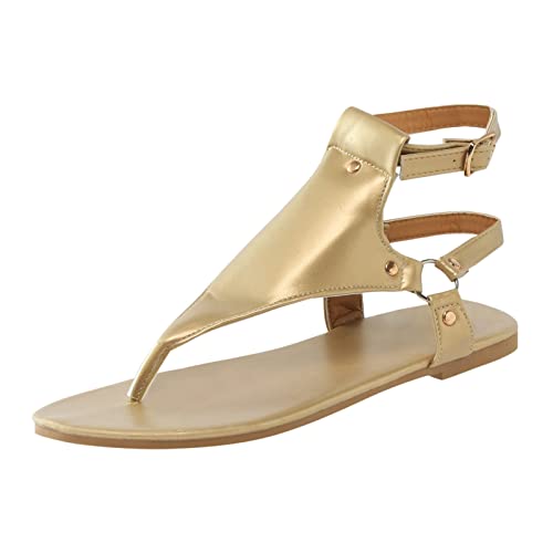 AMDOLE Barfußschuhe Damen Sale Wedge Sandals For Women Zehenstegsandalen für Damen, offene Zehen, flache Strandsandalen, Damen, Schnallenriemen, Flip-Flops Schuhe Damen 39 (Gold, 39) von AMDOLE