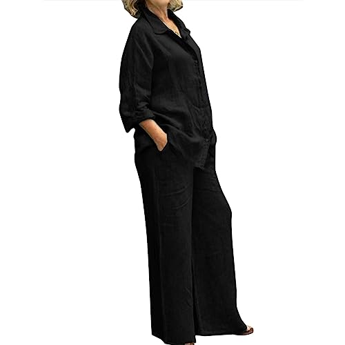 AMDOLE Business Kostüm Damen Damen-Set mit einfarbigen Hemdknöpfen und lässigen Hosen aus Polyester und Baumwolle Damen Elegant von AMDOLE