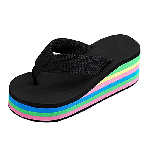 AMDOLE Closed Toe Sandals For Women Frauen Keil Blumen Flip Flops Farbe Sohle Strand Flip Flops Mode Hausschuhe Dicke Sohle Flip Flops Sommer Lässige Mode Strand Hausschuhe Schuhe Damen (Black, 39) von AMDOLE