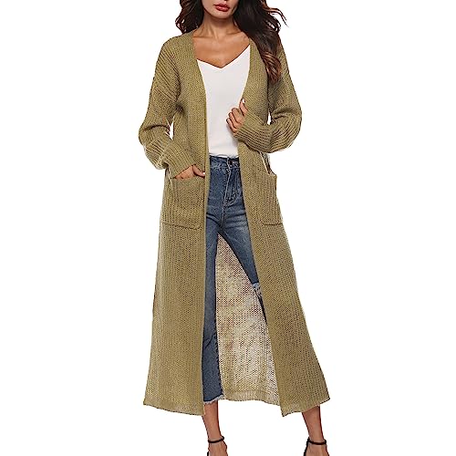 AMDOLE Damen Layering Tops Damen Pullover Mantel Cardigan Dünne Lange Große Split Pocket Damen Mantel Top Damen Übergröße, khaki, 48 von AMDOLE