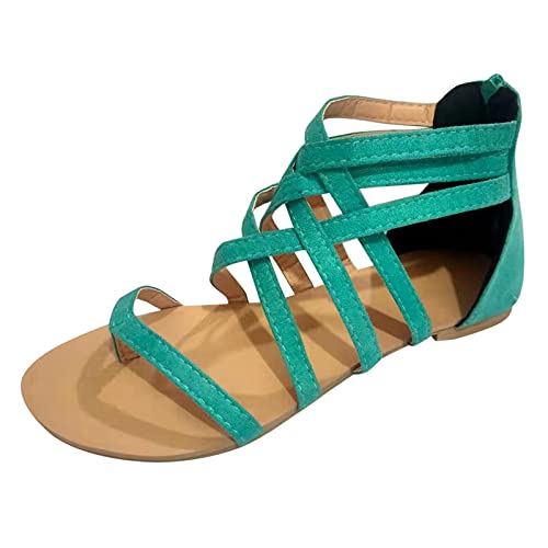 AMDOLE Damen Sandalen Sale Ladies Sandals Size 5 Uk Mode offene Frauen-Zehen Sommer atmungsaktive Sandalen flacher Reißverschluss Schuhe Damensandalen Schuhe Pflegeberufe Damen (Green, 40) von AMDOLE