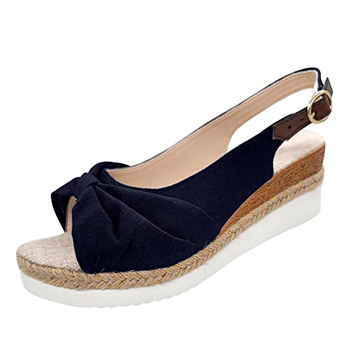 AMDOLE Damen Sandalen Sale Sandals With Arch Support For Women Sommer Fester Stoff Fischmaul Keilabsatz Schnalle Sandalen Rolling Soft Damenschuhe (Blue, 40) von AMDOLE