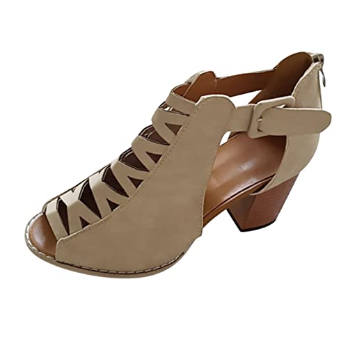 AMDOLE Damen Sandalen Sale Women Sandals Freizeit High Slip Heels atmungsaktive Schuhe Frauen Outdoor-Modesandalen Frauen Sandalen Damen Schuhe Sandalen (Beige, 40) von AMDOLE