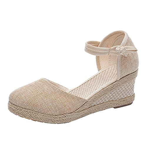 AMDOLE Damen Schuhe Sale Ladies Sandals Size 5 Uk Frauen atmungsaktive Mode-Freizeitsandalen Outdoor-Schuhe Keils Freizeit Slip- Frauen Sandalen Keilabsatz Schuhe Damen (Beige, 41) von AMDOLE