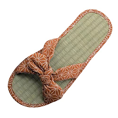 AMDOLE Damen Sommer Sandalen Sale Closed Toe Sandals For Women Hausschuhe für Damen, flache Hausschuhe, bequeme, rutschfeste Sandalen, leise -Rattan-Flip-Flops Pflege Schuhe Damen (Brown, 40) von AMDOLE