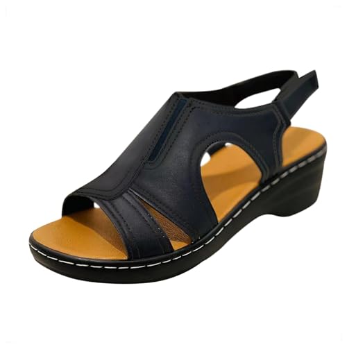 AMDOLE Damen Sommer Sandalen Sale Closed Toe Sandals For Women Sandalen für Damen, lässige römische Schuhe, Fischmaul-Keilsandalen Schuhe Damen Wasserfest (Black, 43) von AMDOLE