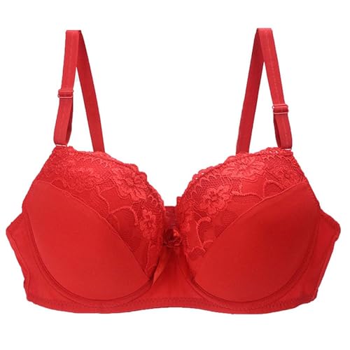 Damenmode Sale,Damen Push Up Spitze BH Mit Floraler Spitze Gepolsterter Bügel BH Komfort BH,90B,Rot von AMDOLE