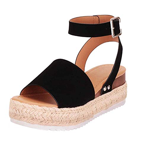 AMDOLE Damenschuhe Sale Closed Toe Sandals For Women Frauen Keilsohle offenes Gummi Sandalen Schnalle Zehen lässige besetzt Damen-Knöchelgurt Sandalen Damen Schuhe Blau (Black, 35) von AMDOLE