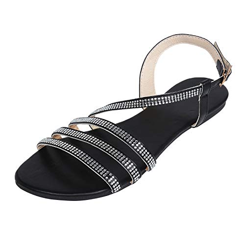 AMDOLE Damenschuhe Sale Women Sandals Schuhe Open Beach Sandalen atmungsaktiver Sommer-Zehengurt Frauen Schnalle Strass Frauen Sandalen Damenschuhe Weite H Größe 40 (Black, 38) von AMDOLE