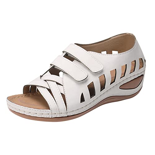 AMDOLE Damenschuhe Sale Womens Sandals Size 6 Sandalen für Frauen Sommer-Flops Keile Spiegelschnalle Schuhe für Sandalen für Frauen Damen Schuhe Schwarz Elegant (White, 41) von AMDOLE