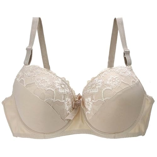 Deals of The Day,Damen Push Up Spitze BH Mit Floraler Spitze Gepolsterter Bügel BH Komfort BH,95E,Beige von AMDOLE