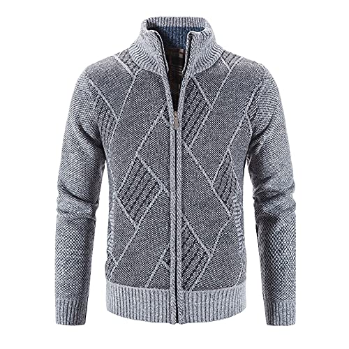 AMDOLE Farmer-Jacke für Herren, Wintermode, lange Ärmel, Samt, dick, hoher Halsausschnitt, Diamantblock, kariert, Pullover, Strickjacke, Schnalle, Reißverschluss, Herrenjacke, grau, 3XL AMDOLE Farmer-Jacke für Herren, Wintermode, lange Ärmel, Samt, dick, hoher Halsausschnitt, Diamantblock, kariert, Pullover, Strickjacke, Schnalle, Reißverschluss, Herrenjacke, grau, 3XL von AMDOLE