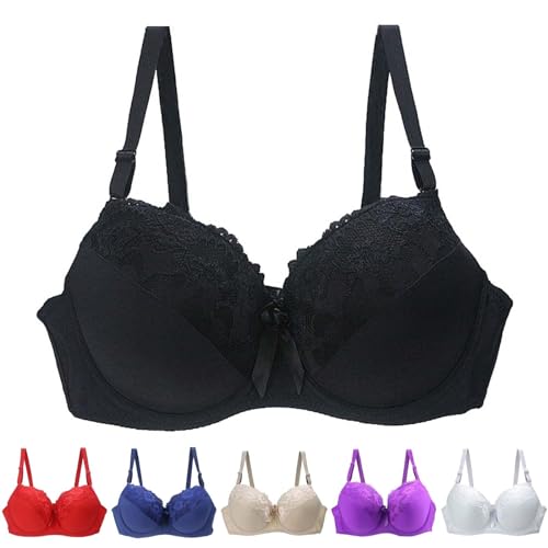 AMDOLE Günstig,Damen Push Up Spitze BH Mit Floraler Spitze Gepolsterter Bügel BH Komfort BH,80C,Schwarz von AMDOLE