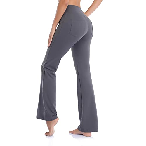 AMDOLE Hose mit weitem Bein für Damen, Stretch, ausgestellte Leggings mit Taschen, hohe Taille, legere Bootcut-Yogahose für Workout, Tanz, grau, L AMDOLE Hose mit weitem Bein für Damen, Stretch, ausgestellte Leggings mit Taschen, hohe Taille, legere Bootcut-Yogahose für Workout, Tanz, grau, L von AMDOLE