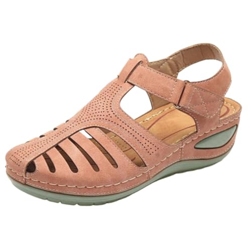 AMDOLE Ladies Sandals Size 5 Uk Sandalen mit dicker Sohle für Frauen, weiches, geschlossene Zehen, Vintage-Anti-Rutsch-Sandalen, dicke Sohle, Premium-Schuhe, hohle Sandalen Schuhe Damen (Pink, 42) von AMDOLE