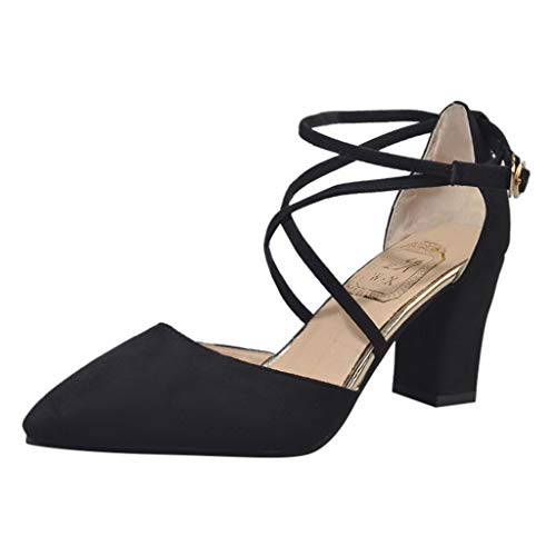 AMDOLE Sale Damen Schuhe Platform Sandals For Women Frauen-Mode lässige Spitze Zehen quadratische Fersen Hochzeit Schuhe High Heel Sandalen Schwarze Schuhe Damen (Black, 36) von AMDOLE