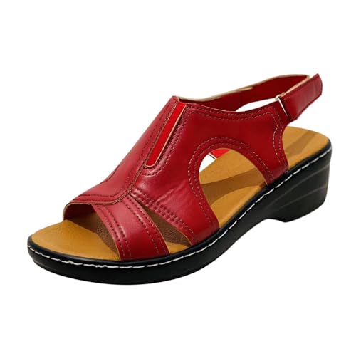 AMDOLE Sandalen Sale Closed Toe Sandals For Women Sandalen für Damen, lässige römische Schuhe, Fischmaul-Keilsandalen Schuhe Damen Wasserfest (Red, 41) von AMDOLE