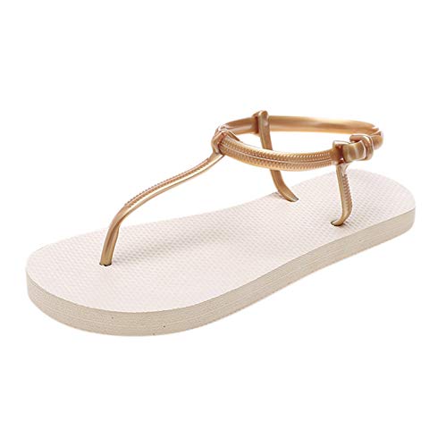 AMDOLE Sandalen Sale Damen Arch Support Sandals For Women Uk Sandalen Flop Single Schuhe für Frauen flache Flops Sommer solide beiläufige Farbe Damensandalen Blaue Schuhe Damen (Gold, 38) von AMDOLE