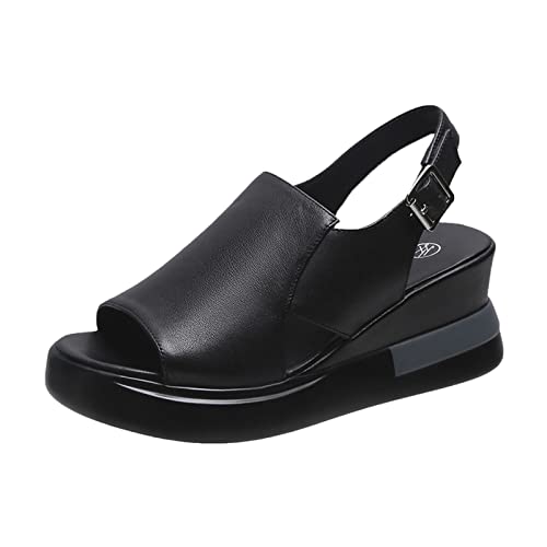 AMDOLE Sandalen Sale Damen Sandals For Women Size 6 Römische Schuhe Mode für Frauen Casual Sandalen Wedges Damen Solide Schnalle Sandalen Damen Sandalen Damenschuhe Gelb 42 (Black, 39) von AMDOLE