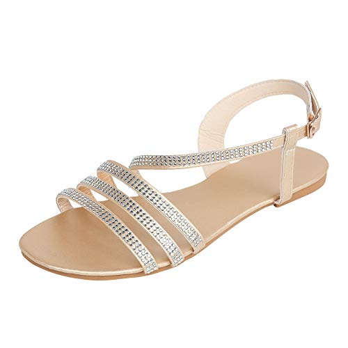 AMDOLE Sandalen Sale Damen Women Sandals Schuhe Open Beach Sandalen atmungsaktiver Sommer-Zehengurt Frauen Schnalle Strass Frauen Sandalen Damenschuhe Weite H Größe 40 (Gold, 38) von AMDOLE