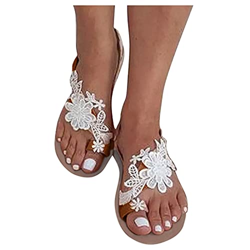 AMDOLE Sandalen Sale Damen Womens Sandals Size 6 Bequeme Spitze Frauen Blume lässige Zehen Sommerschuhe Sandalen offene Roman Frauen Sandalen Damen Outdoor Schuhe (White, 37) von AMDOLE