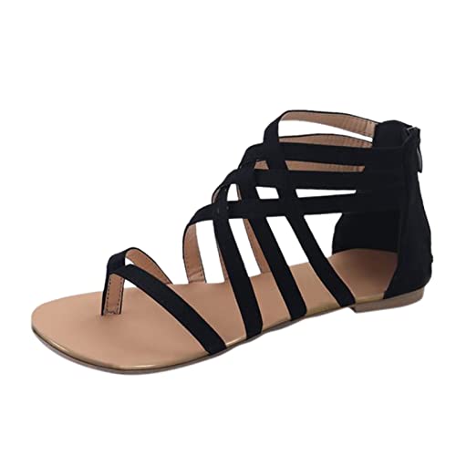 AMDOLE Sommer Sandalen Damen Sale Ladies Sandals Size 5 Uk Mode offene Frauen-Zehen Sommer atmungsaktive Sandalen flacher Reißverschluss Schuhe Damensandalen Schuhe Pflegeberufe Damen (Black, 37) von AMDOLE