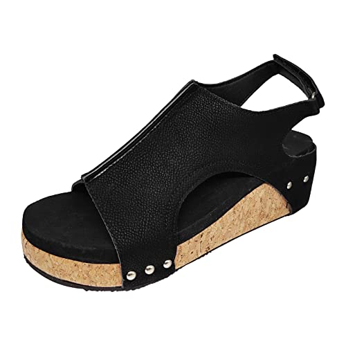 AMDOLE Sommer Sandalen Damen Sale Platform Sandals For Women Frauen-Sommer-feste -Loop-beiläufige offene Zehe-Keil-bequeme Strand-Schuh-Sandalen Breite Füße Schuhe Damen (Black, 37) von AMDOLE