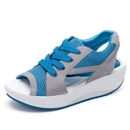 AMDOLE Sommerschuhe Damen Sale Ladies Sandals Plateauschuhe für Damen, modisch, lässig, atmungsaktiv, leicht, Plateausandalen, Sportsandalen, Laufschuhe Schuhe Weite M Damen (Blue, 38) von AMDOLE