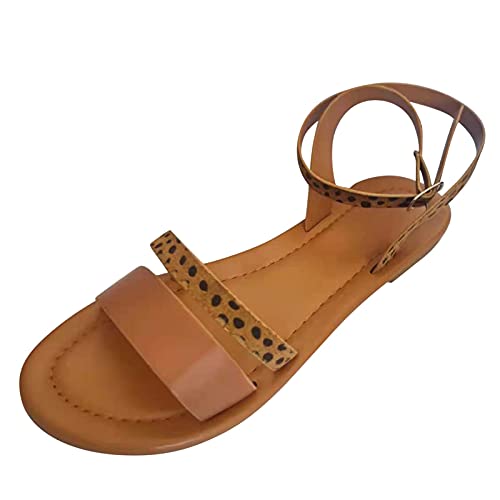 AMDOLE Sommerschuhe Damen Sale Ladies Sandals Sommer Mode Brelathabe Frauen Schnalle Schuhe flache Sandalen Open Beach Zehen Gurt Frauen Sandalen Schuhe Damen Mit Herzen (Brown, 38) von AMDOLE