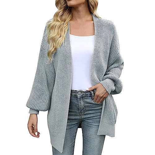 AMDOLE Strickweste Damen Kurz Damen-Strickjacke mit Langen Ärmeln und einfarbigen Ärmeln und dicken Nadeltaschen Cardigan Strickmantel (Grey, S) von AMDOLE