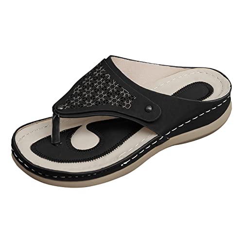 AMDOLE Women's Shoes Sale Arch Support Sandals For Women Uk Sommer Solide Keile Atmungsaktiver Slip Offene Zehensandalen Bequeme Strandschuhe Hausschuhe Schuhe Damen Sneaker Günstig (Black, 40) von AMDOLE