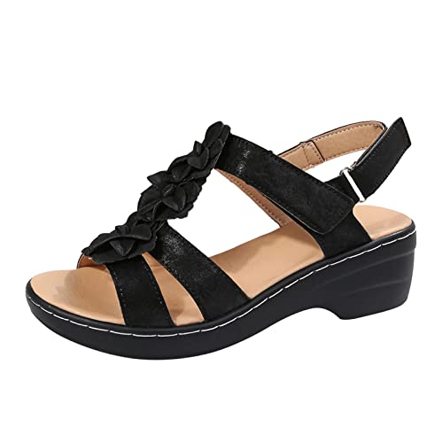 AMDOLE Women's Shoes Sale Women Shoes Frauen Sommerkleidung mehrfarbige Blume Runde Zehen Haken & Loop Plattform Sandalen Damenschuhe Winter 40 (Black, 40) von AMDOLE