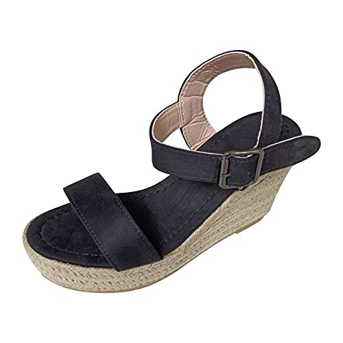 Barfußschuhe Damen Sale Toe Post Sandals Women Sandalen Schnalle Steg Frauen-Absatz große offene Zehen Gürtel Sommer Webkeil Frauen-Sandalen Damen Schuhe Winter Stiefeletten Elegante (Black, 41) von AMDOLE