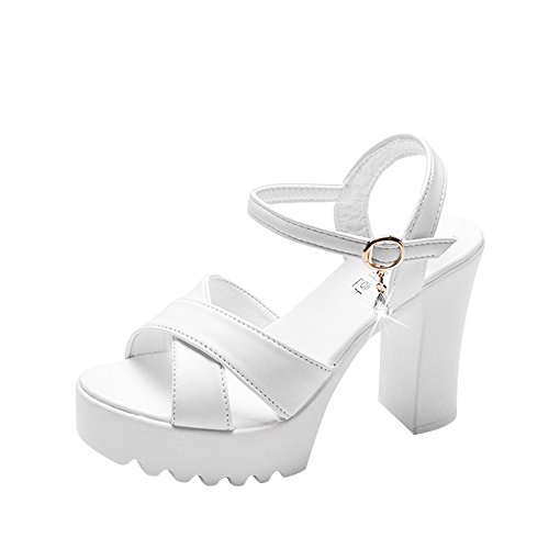 Barfußschuhe Damen Sale Womens Sandals Size 6 Sandalen Frauen High Platform Sandalen Keile Mund Fisch Heels Hang Schnalle Sandalen Frauen Offene Schuhe Damen Sommer Mit Absatz (White, 38) von AMDOLE