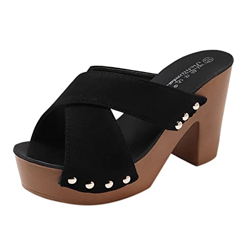 Cushion Walk Sandals Mode Frühjahr und Sommer Damen Sandalen Dicke Sohle High Heel Chunky Heel Einfarbig Fischmaul Open Toe Atmungsaktiv Bequem Lässiger Stil Schuhe Damen Wasserfest (Black, 37) von AMDOLE